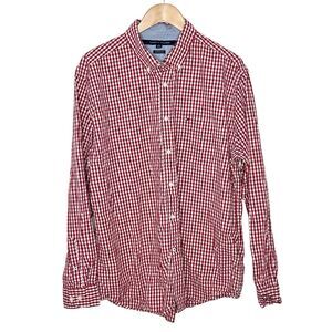 Tommy Hilfiger Classic Fit Gingham Check Button Down Shirt Red White Mens XL